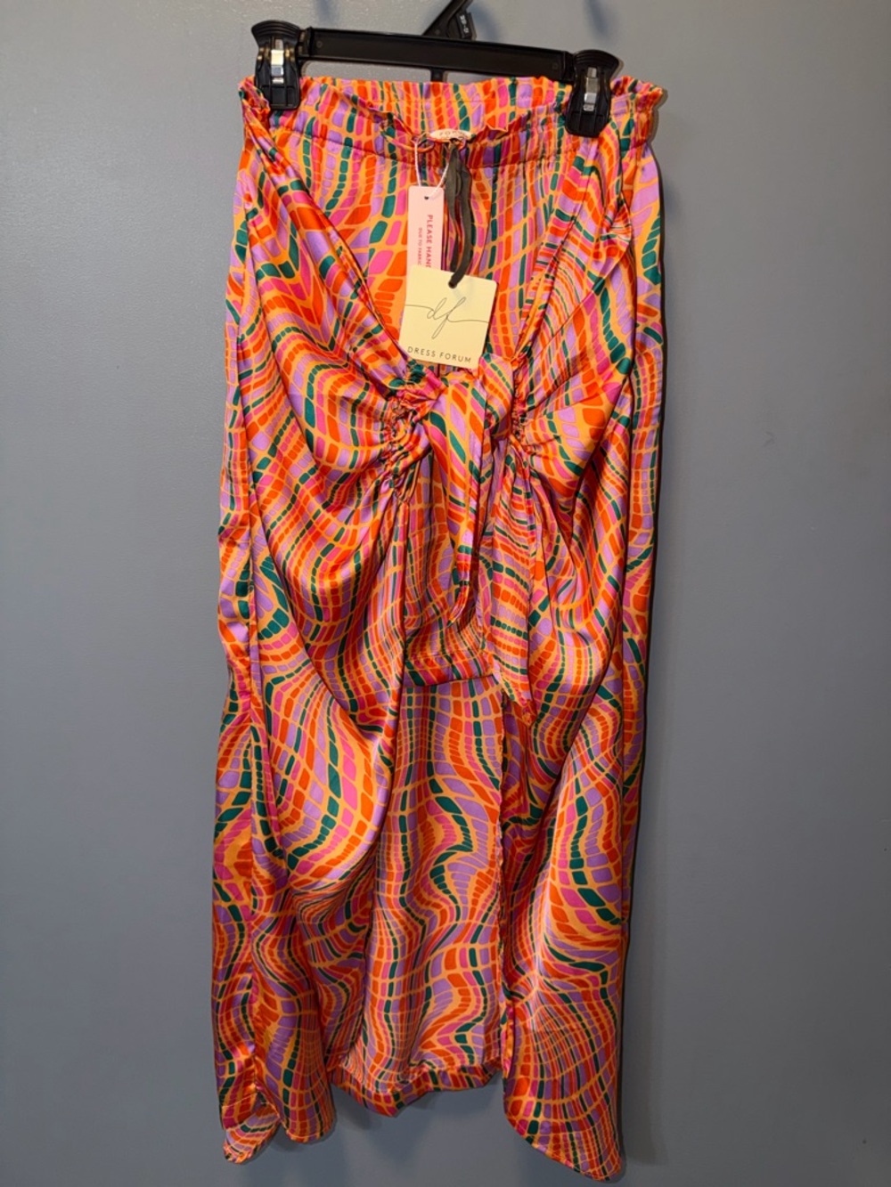Dress Forum Womens Multicolor High-Low Tropical Skirt - Pink/Orange Print